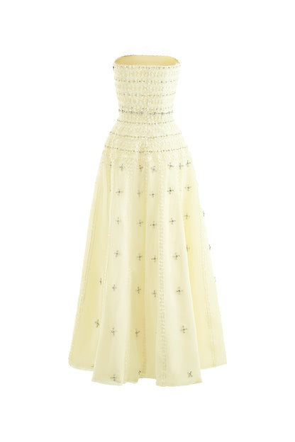 Birdie Fit and Flare Stone Organza Maxi Dress