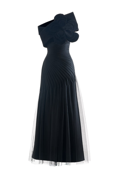 Lester A-line Side Pleated Polyester Floor Length Dress