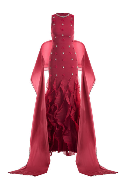 Potter Mermaid Jewel Neck Organza Floor Length Dress