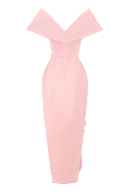 Glenn Slit Flower Applique Polyester Maxi Dress