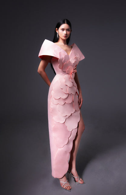 Glenn Slit Flower Applique Polyester Maxi Dress