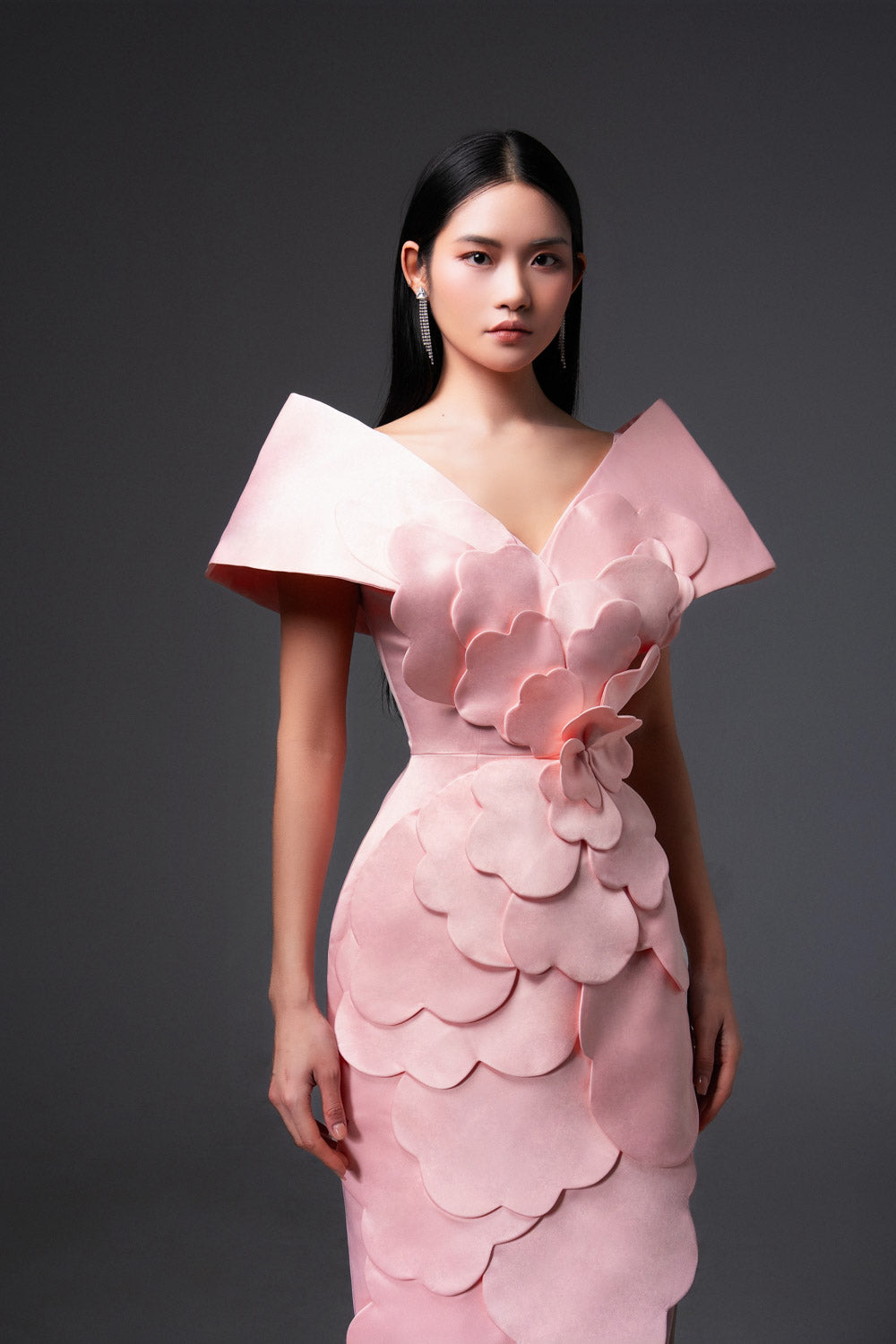Glenn Slit Flower Applique Polyester Maxi Dress
