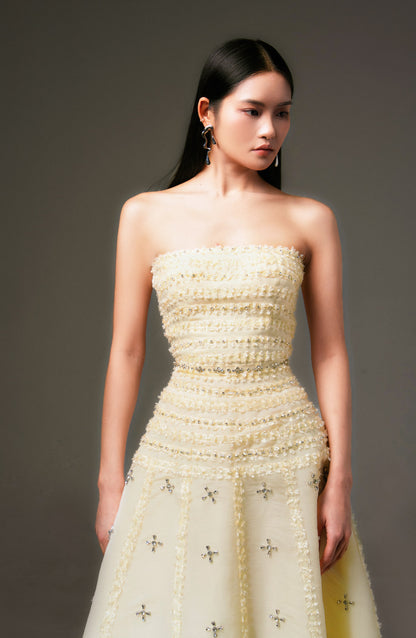 Birdie Fit and Flare Stone Organza Maxi Dress