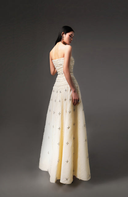 Birdie Fit and Flare Stone Organza Maxi Dress