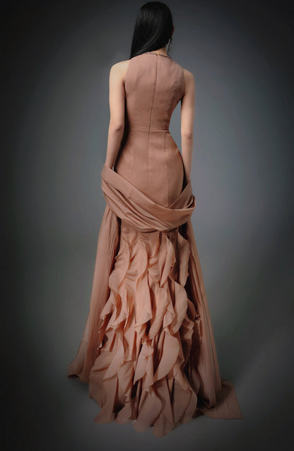 Potter Mermaid Jewel Neck Organza Floor Length Dress