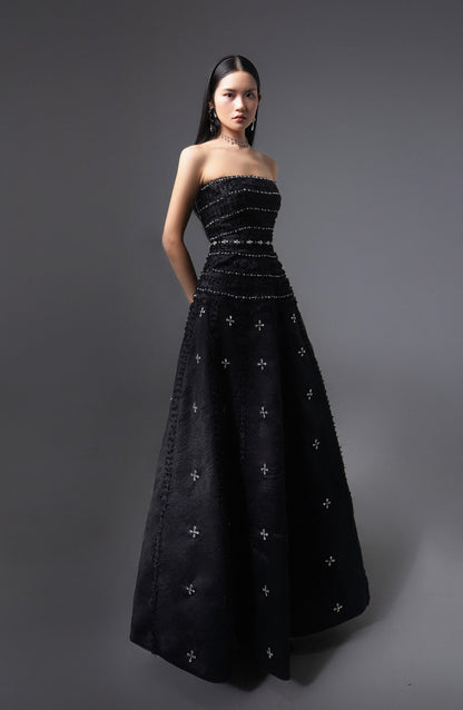 Birdie Fit and Flare Stone Organza Maxi Dress