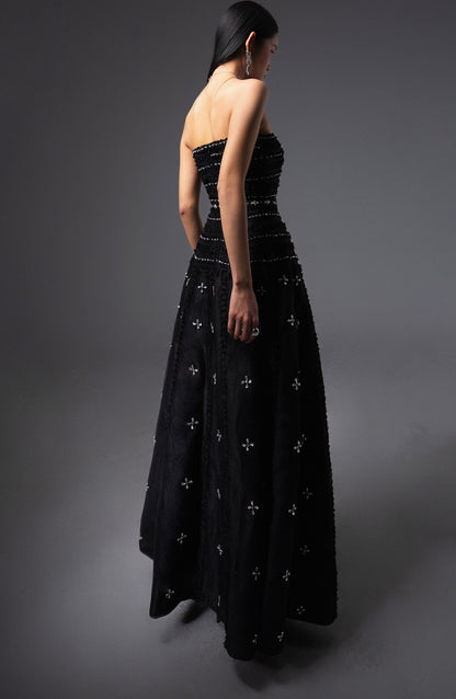 Birdie Fit and Flare Stone Organza Maxi Dress