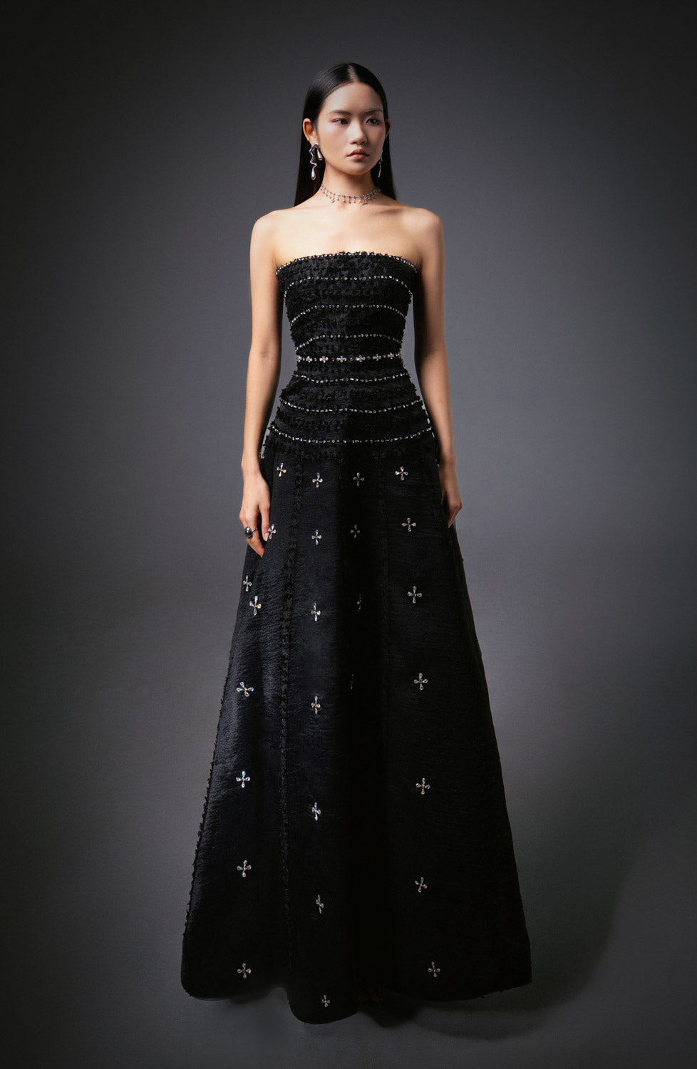 Birdie Fit and Flare Stone Organza Maxi Dress