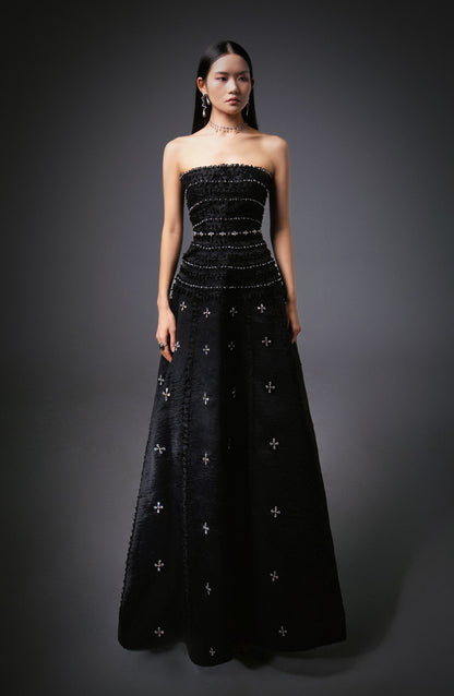 Birdie Fit and Flare Stone Organza Maxi Dress