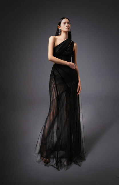 Makenna A-line One Shoulder Polyester Floor Length Dress