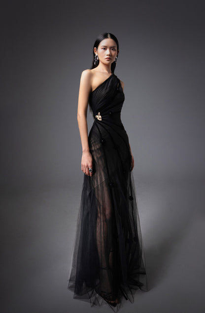 Makenna A-line One Shoulder Polyester Floor Length Dress