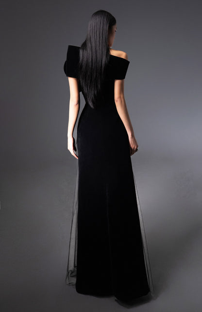 Lester A-line Side Pleated Polyester Floor Length Dress