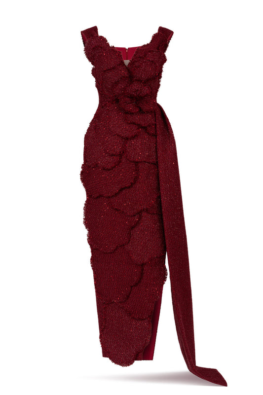 Rosette Off-Shoulder Applique Maxi Dress