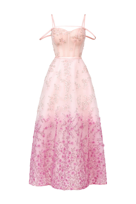 Jordan A-line Cold Shoulder Sleeved Polyester Maxi Dress