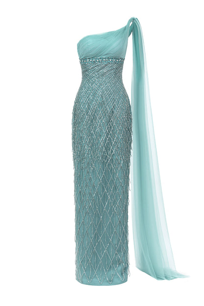 Allyson Pencil One Shoulder Organza Maxi Dress