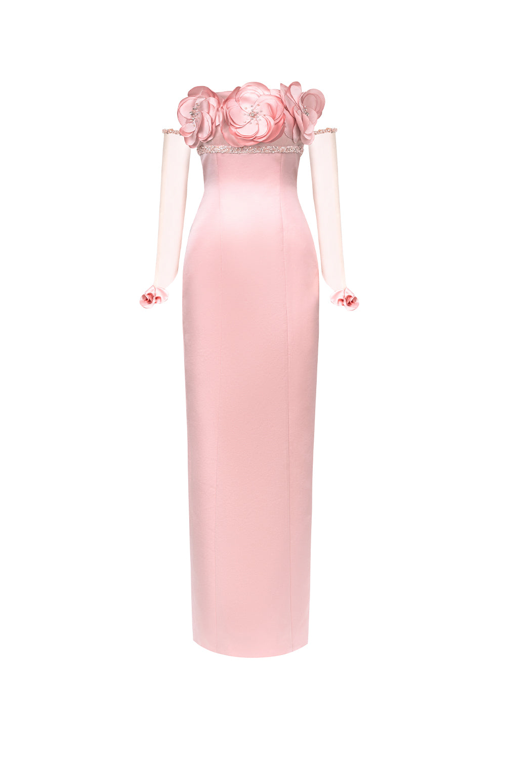 Alexia Sheath Flower Applique Taffeta Maxi Dress