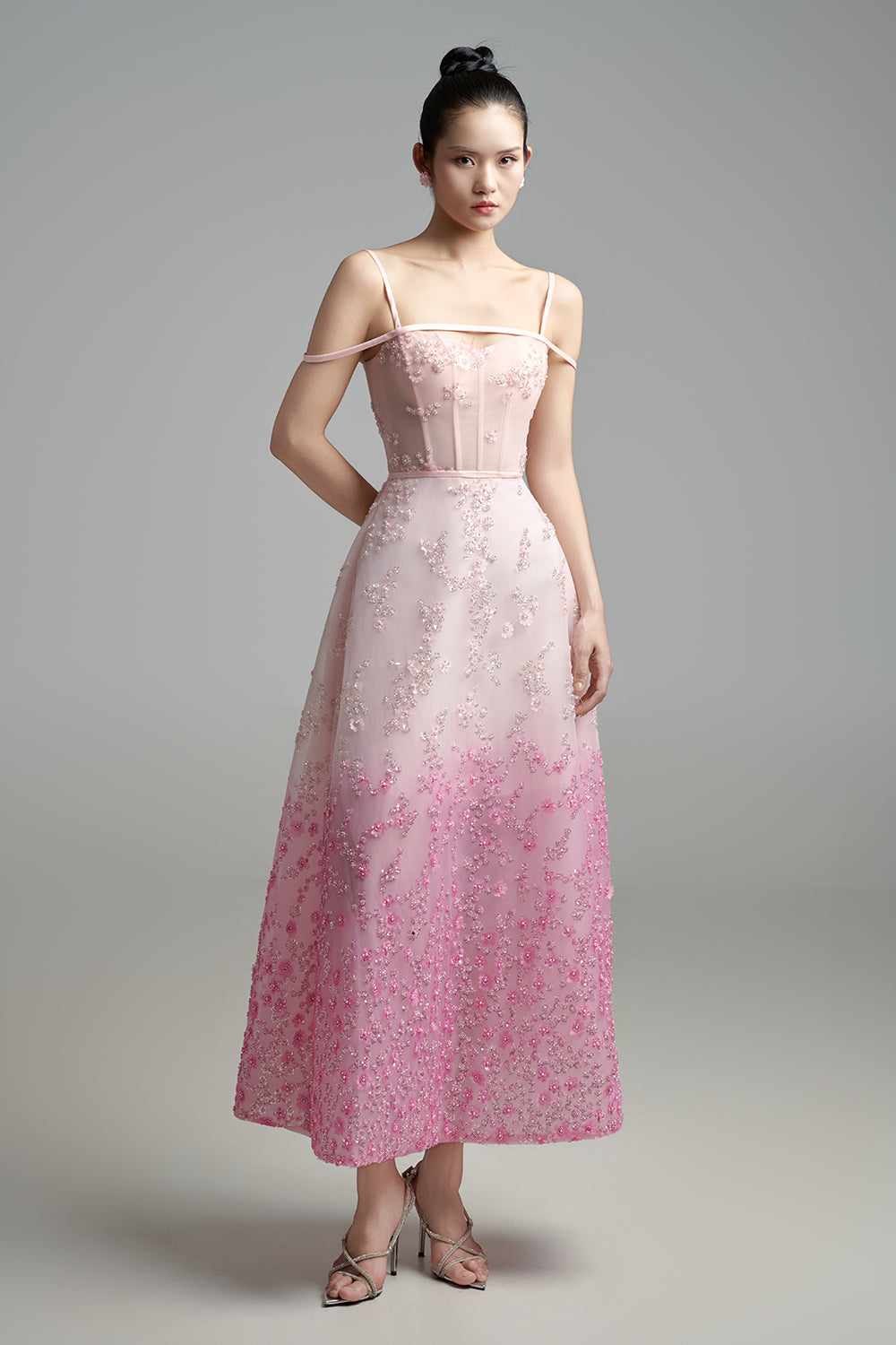 Jordan A-line Cold Shoulder Sleeved Polyester Maxi Dress