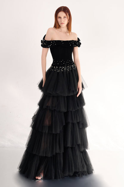 Paige Layered Off-Shoulder Organza Maxi Dress