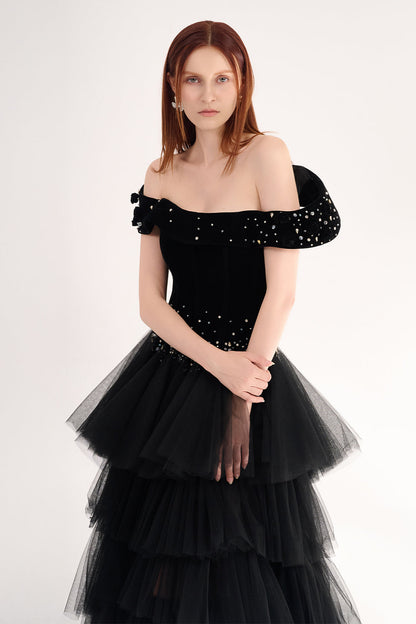 Paige Layered Off-Shoulder Organza Maxi Dress