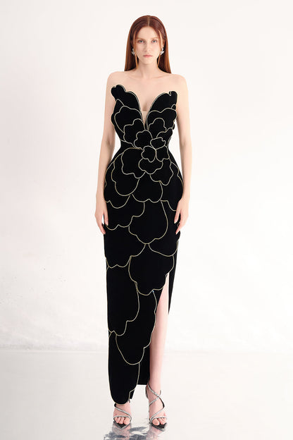 Baylor Pegged Sweetheart Neck Velvet Maxi Dress