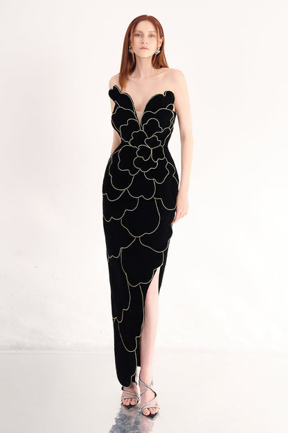 Baylor Pegged Sweetheart Neck Velvet Maxi Dress