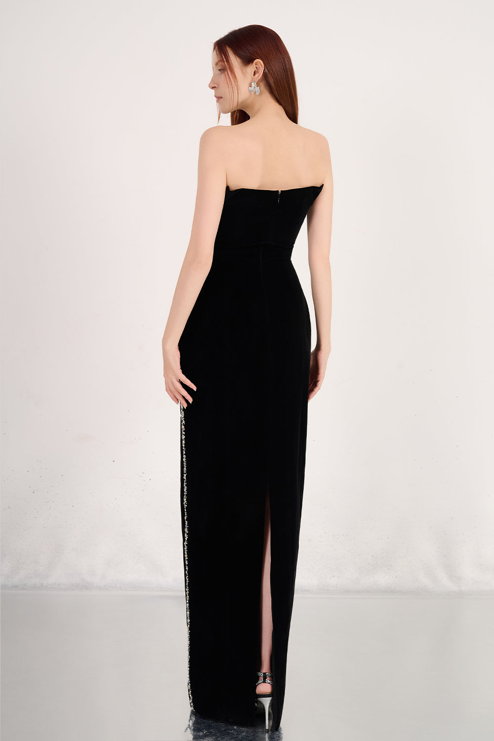 Anais Sheath Straight Across Neck Velvet Maxi Dress