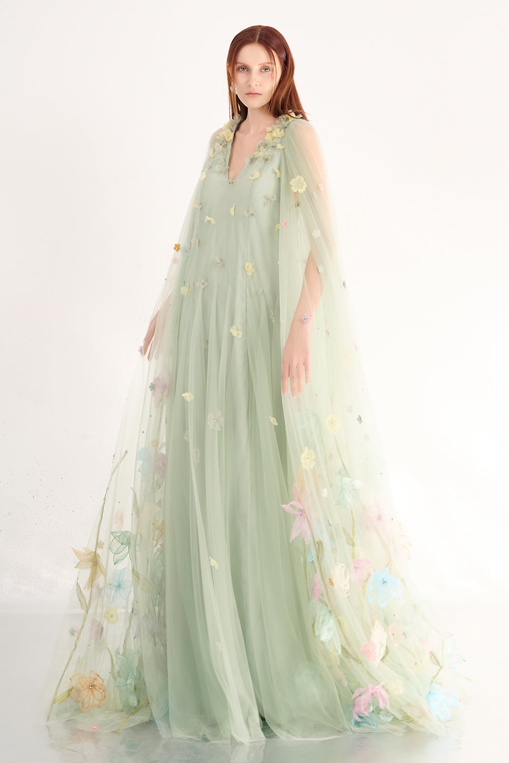 Kaia Trapezoid Cape Sleeved Polyester Maxi Dress