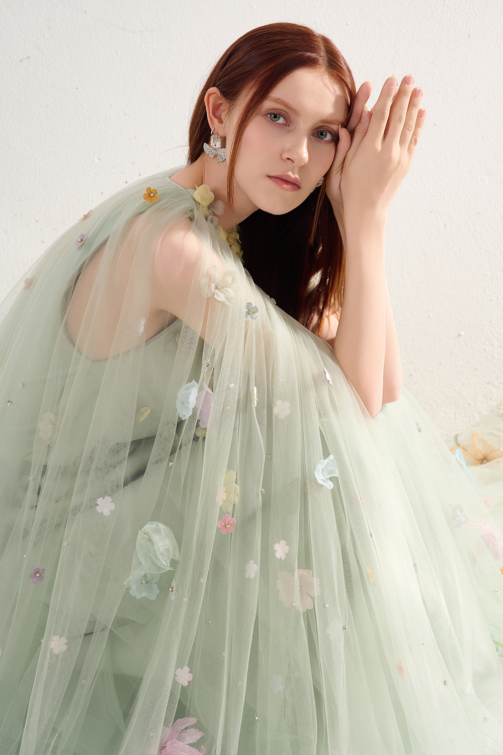 Kaia Trapezoid Cape Sleeved Polyester Maxi Dress