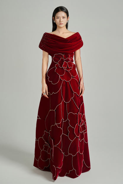 Charli Ball Gown Bead Velvet Maxi Dress