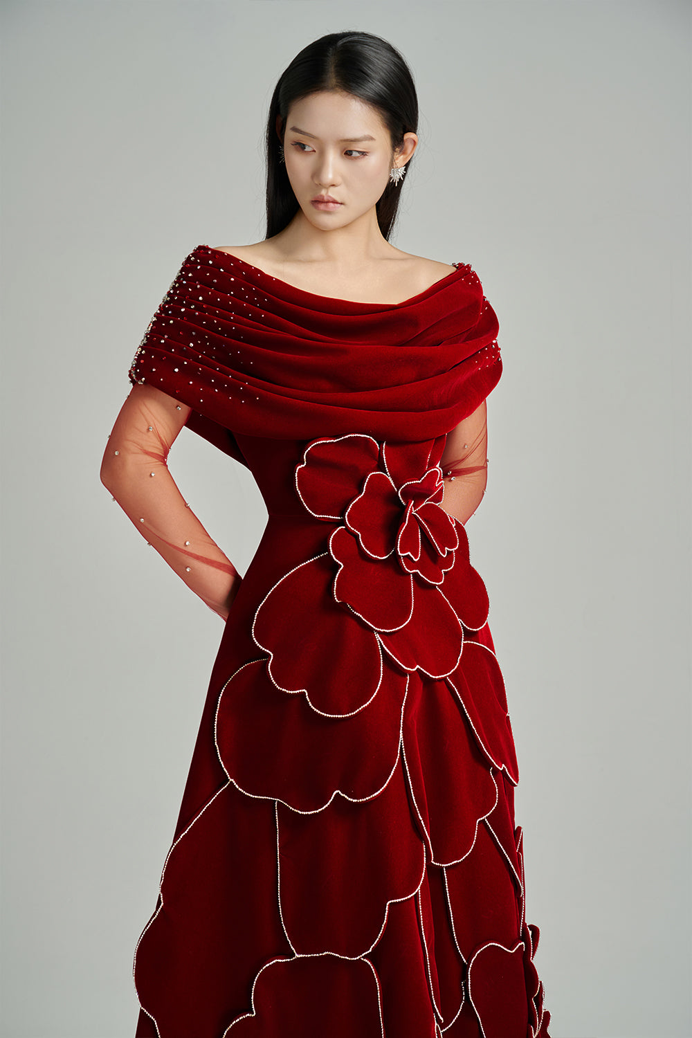 Charli Ball Gown Bead Velvet Maxi Dress