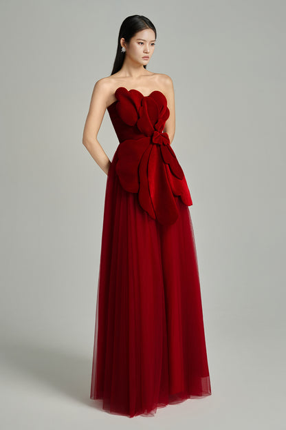 Landry A-line Gathered Polyester Floor Length Dress