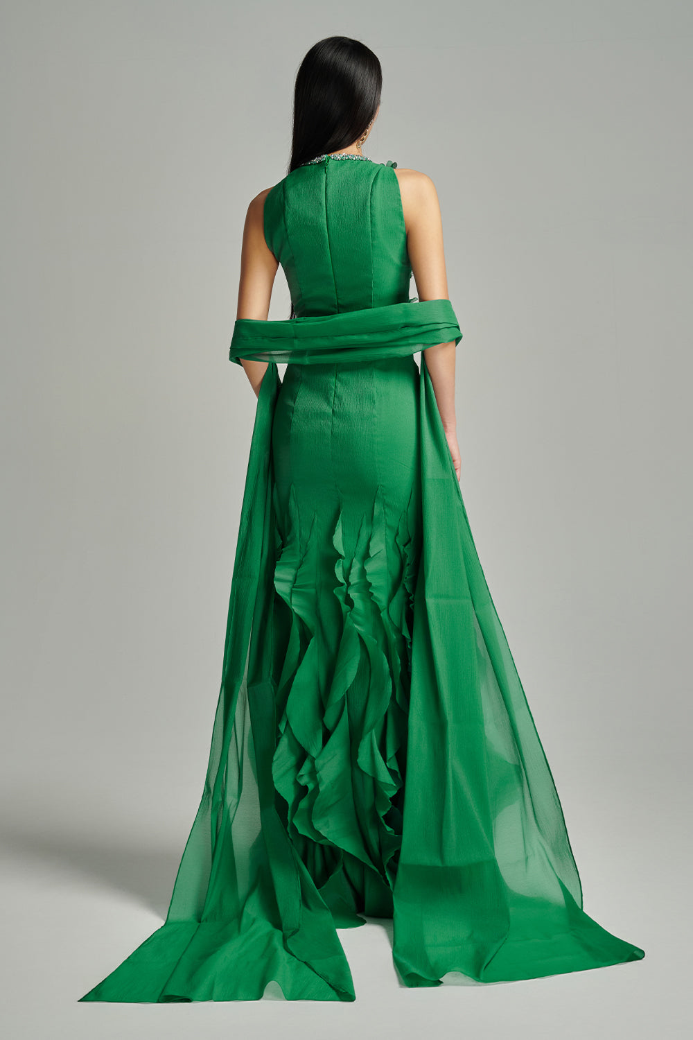 Potter Mermaid Jewel Neck Organza Floor Length Dress