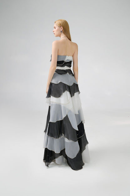 Bobby Strapless Back Zipper Organza Floor Length Dress