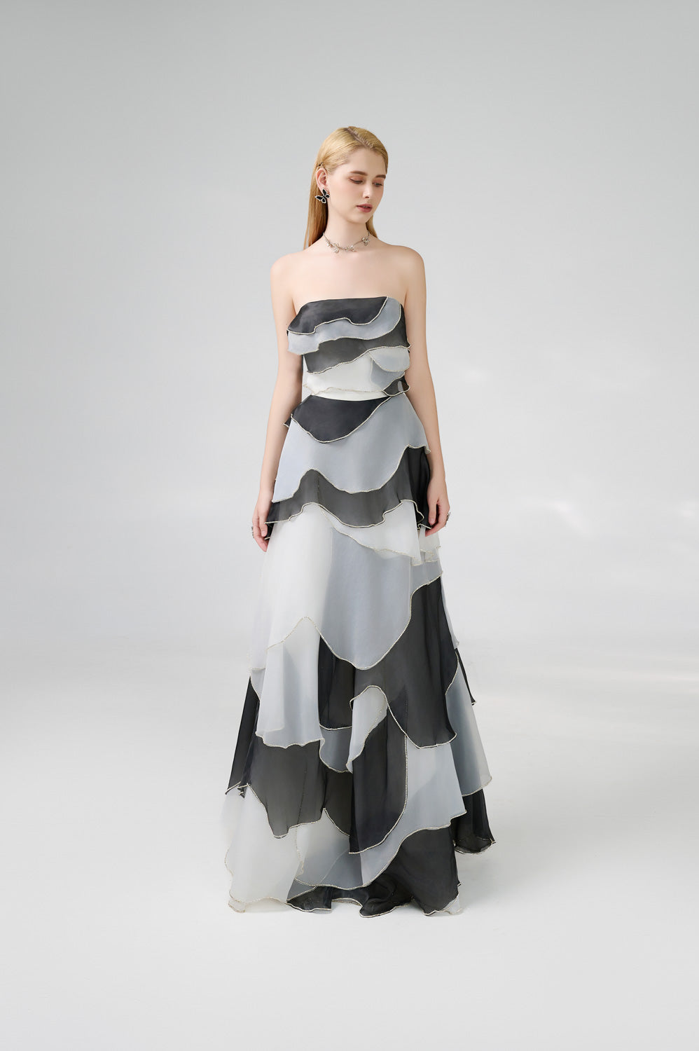 Bobby Strapless Back Zipper Organza Floor Length Dress