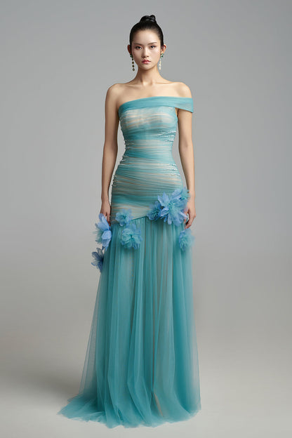 Meadow Drop Waist One Shoulder Organza Maxi Dress
