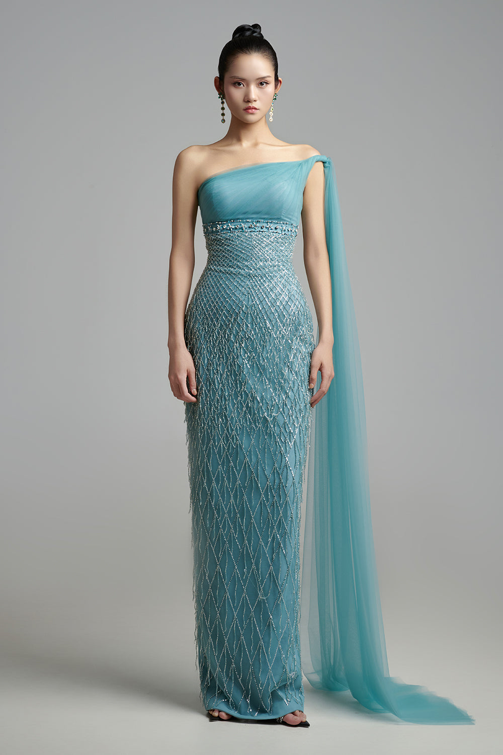 Allyson Pencil One Shoulder Organza Maxi Dress