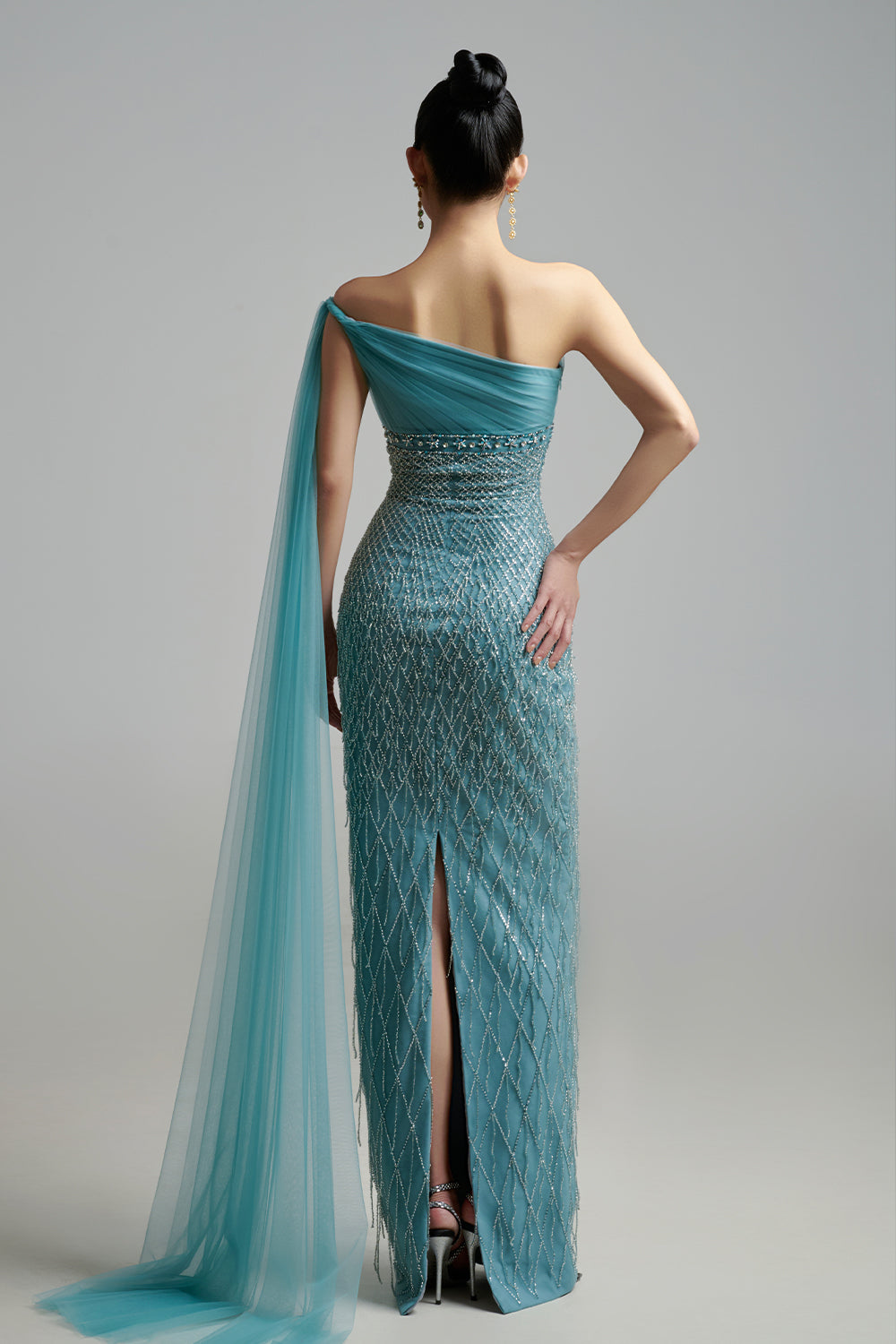 Allyson Pencil One Shoulder Organza Maxi Dress