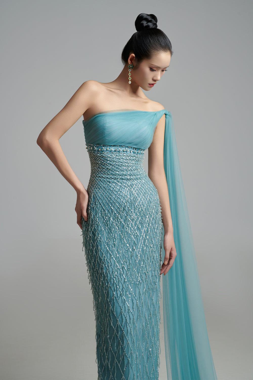 Allyson Pencil One Shoulder Organza Maxi Dress
