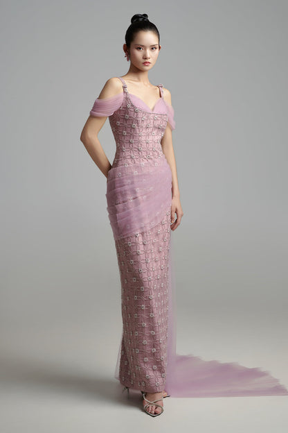 Sienna Sheath Cold Shoulder Sleeved Polyester Maxi Dress