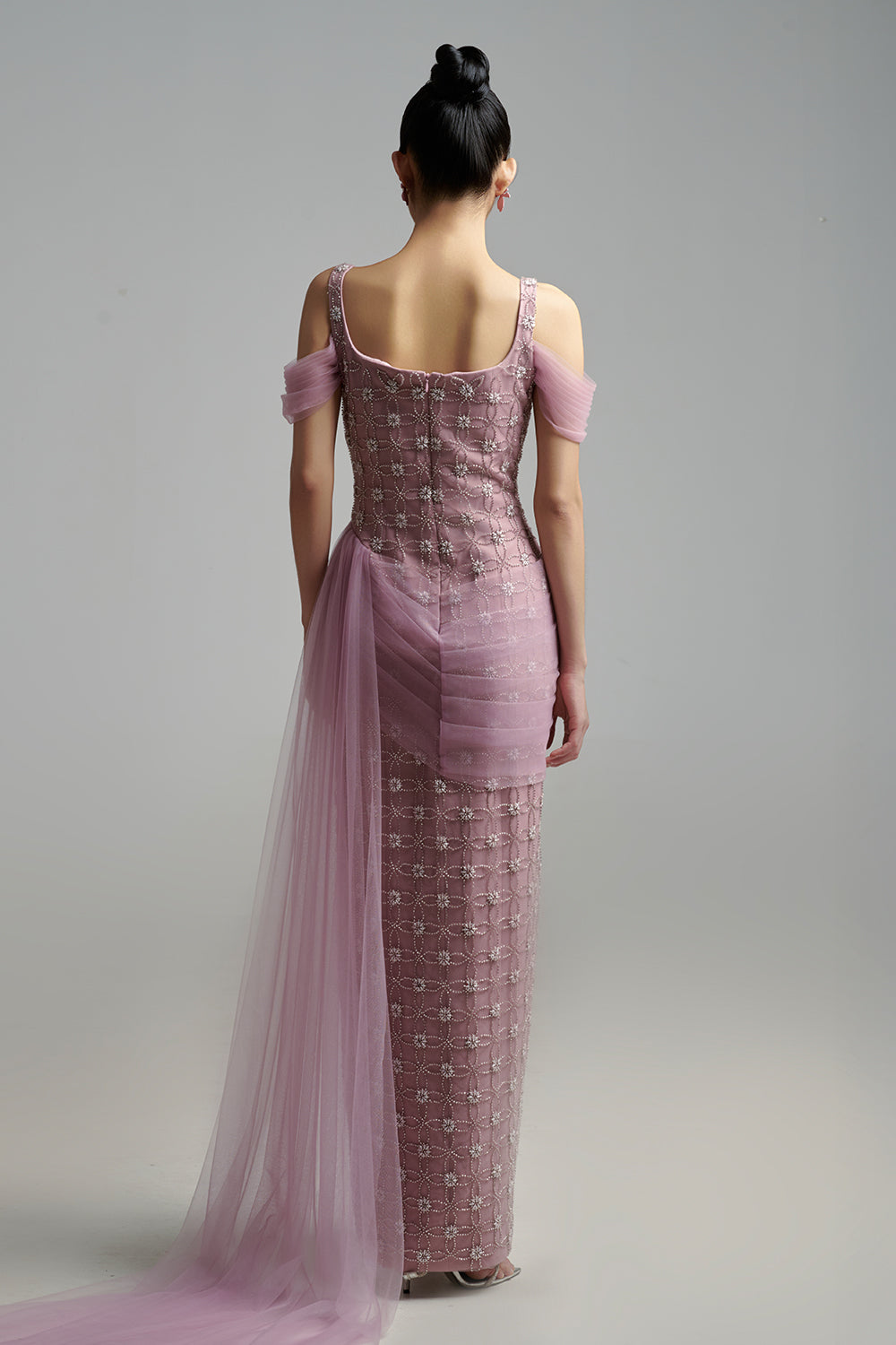 Sienna Sheath Cold Shoulder Sleeved Polyester Maxi Dress