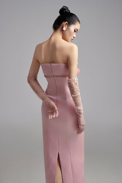 Alexia Sheath Flower Applique Taffeta Maxi Dress