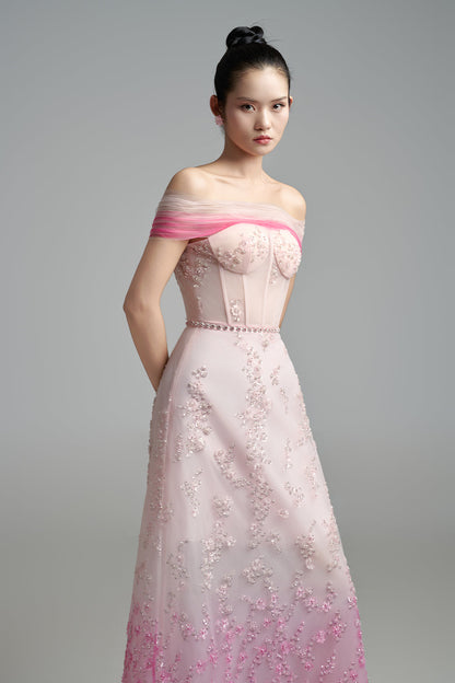 Lauryn A-line Off-Shoulder Polyester Maxi Dress