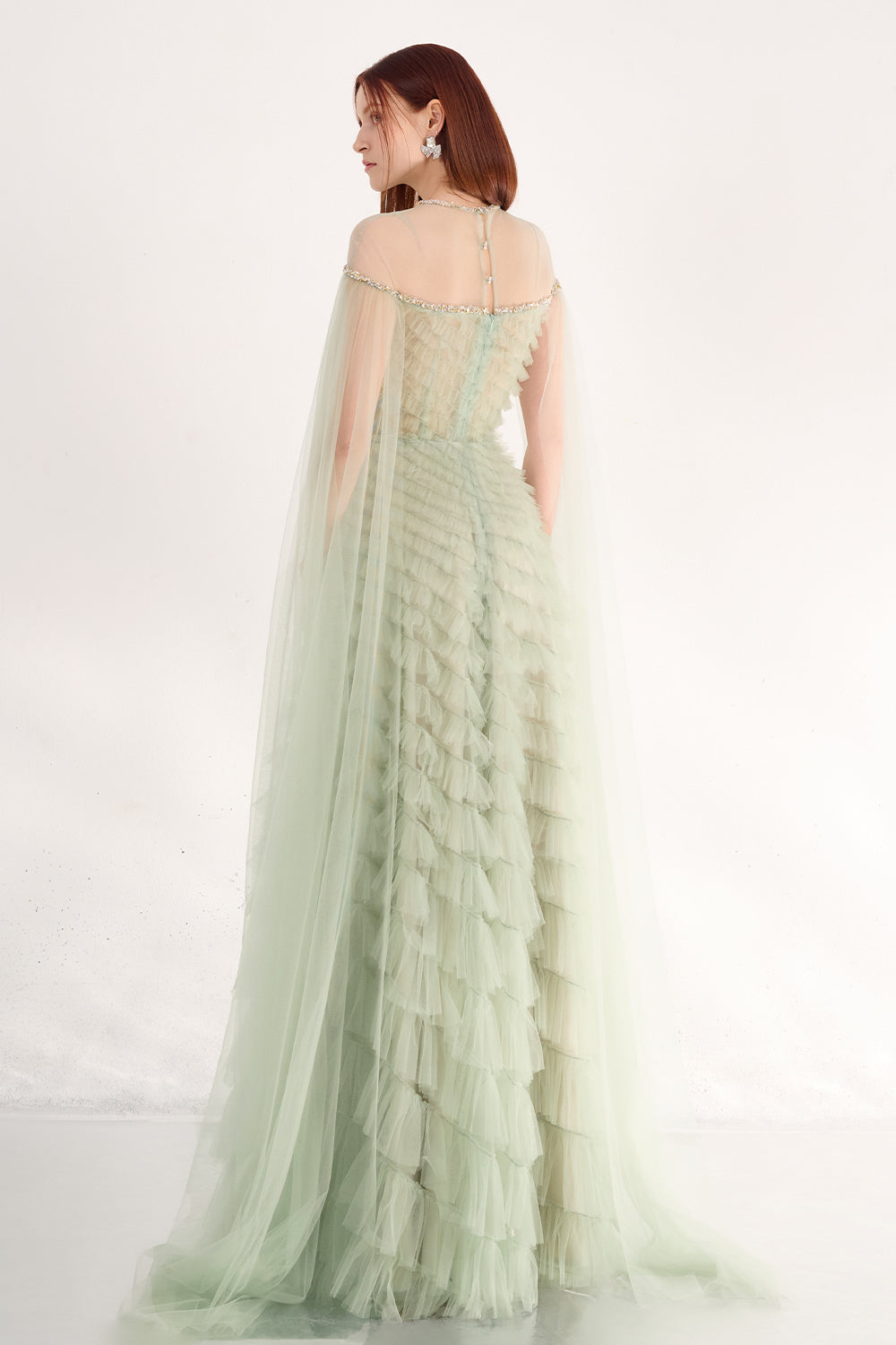 Blakely Ball Gown Cape Sleeved Organza Maxi Dress