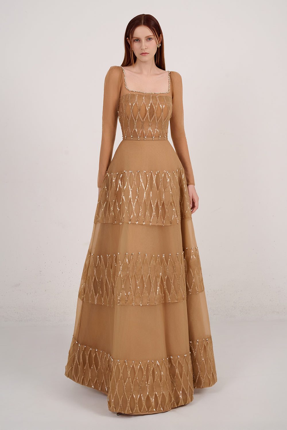 Raquel Ball Gown Square Neck Polyester Maxi Dress