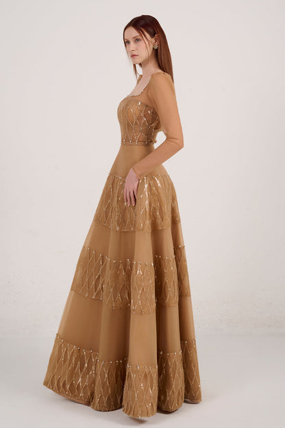 Raquel Ball Gown Square Neck Polyester Maxi Dress