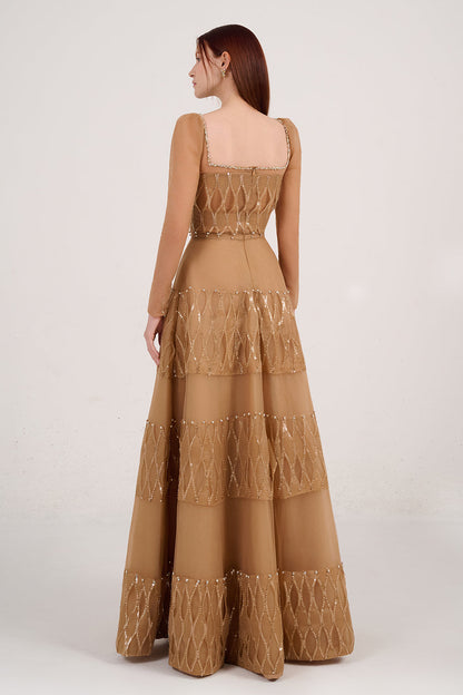 Raquel Ball Gown Square Neck Polyester Maxi Dress