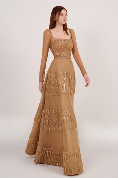 Raquel Ball Gown Square Neck Polyester Maxi Dress