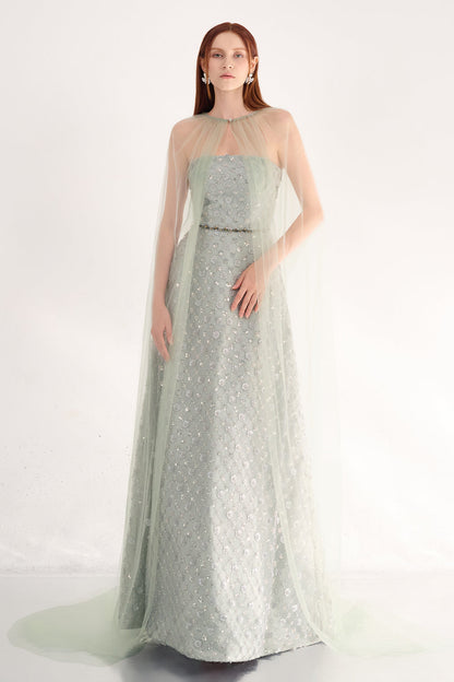 Zahra A-line Cape Shoulder Polyester Maxi Set