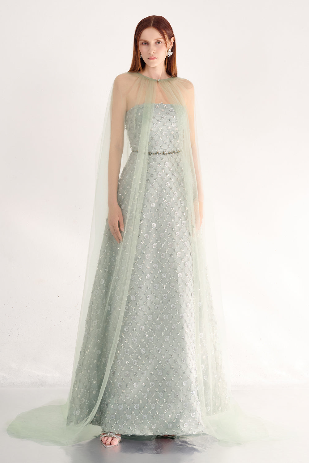 Zahra A-line Cape Shoulder Polyester Maxi Set