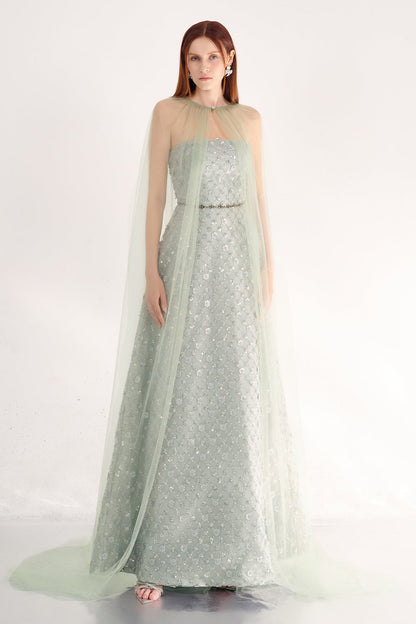 Zahra A-line Cape Shoulder Polyester Maxi Set